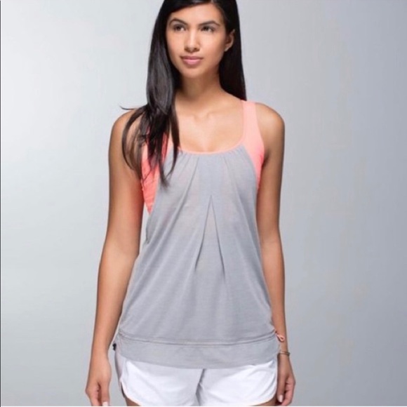 Lululemon Run Times Tank Light Grey/Coral Orange 4 - Picture 2 of 6